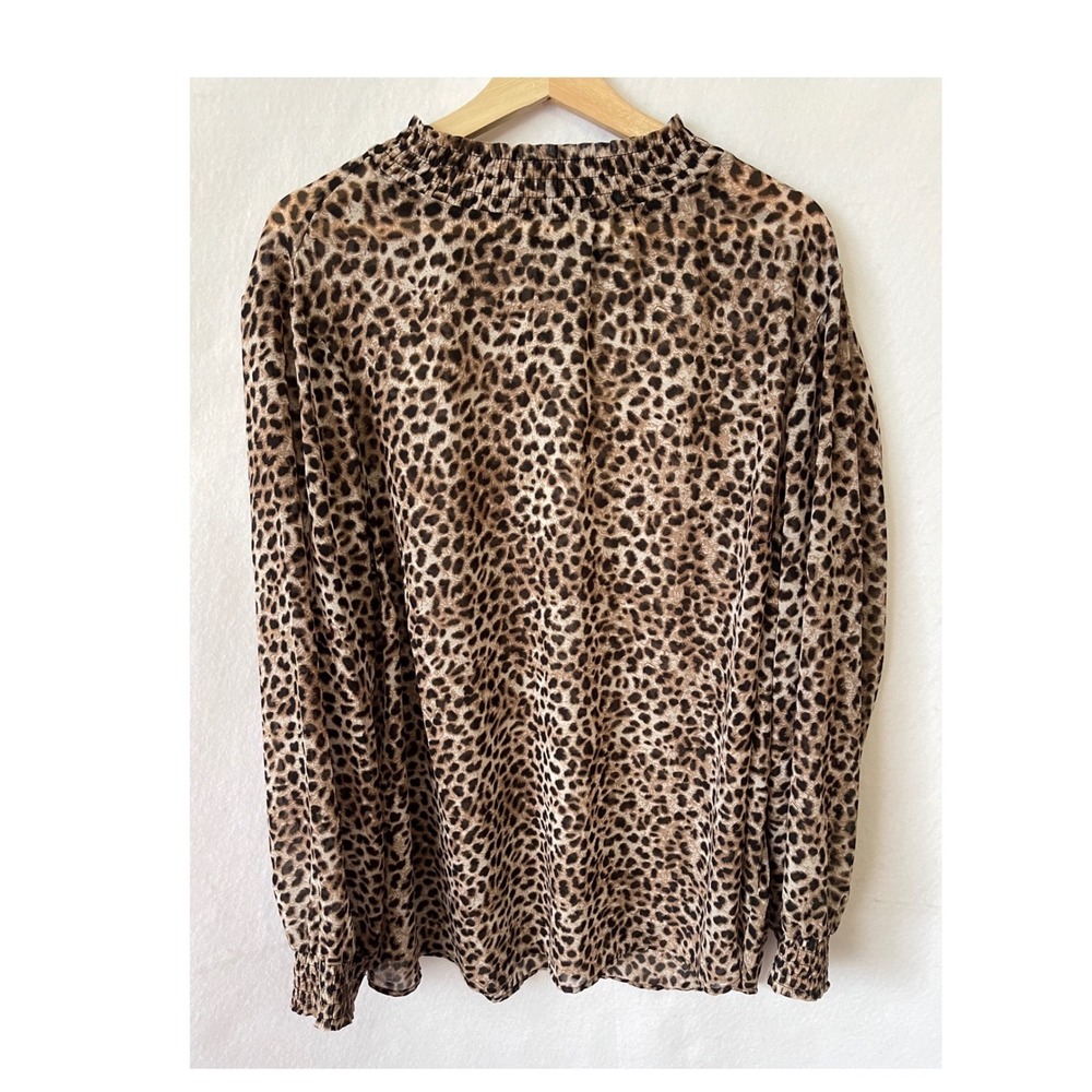 Torrid Leopard Print Smocked Mock Neck Sheer Blouse Brown Black Plus‎ Size 3 3X